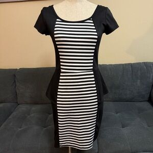 🏷️ 3 for $10 - Black and White Striped Peplum Dress